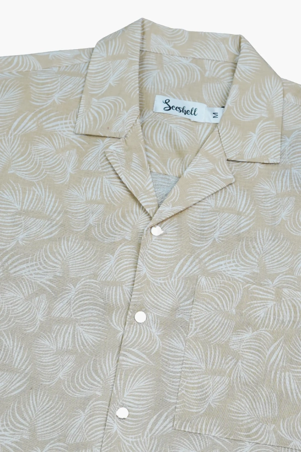 Beige white contrast printed Viscose cotton Cuban shirt ( Relaxed Fit ) — 4