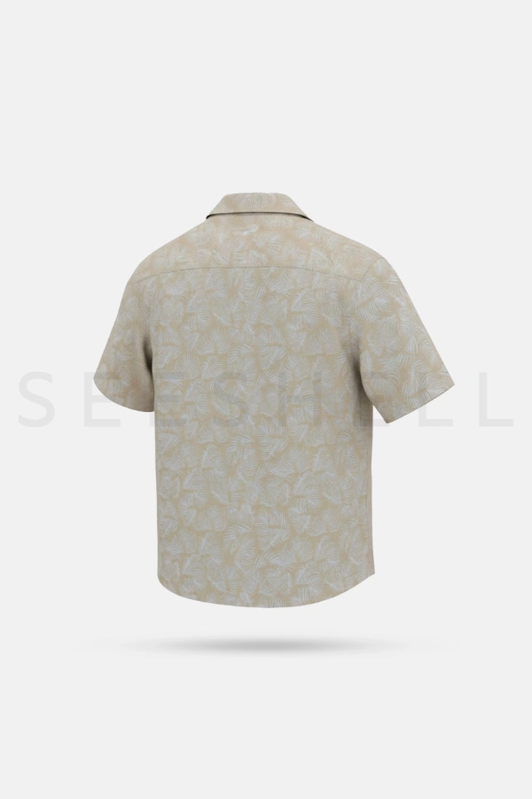 Beige white contrast printed Viscose cotton Cuban shirt ( Relaxed Fit ) — 5