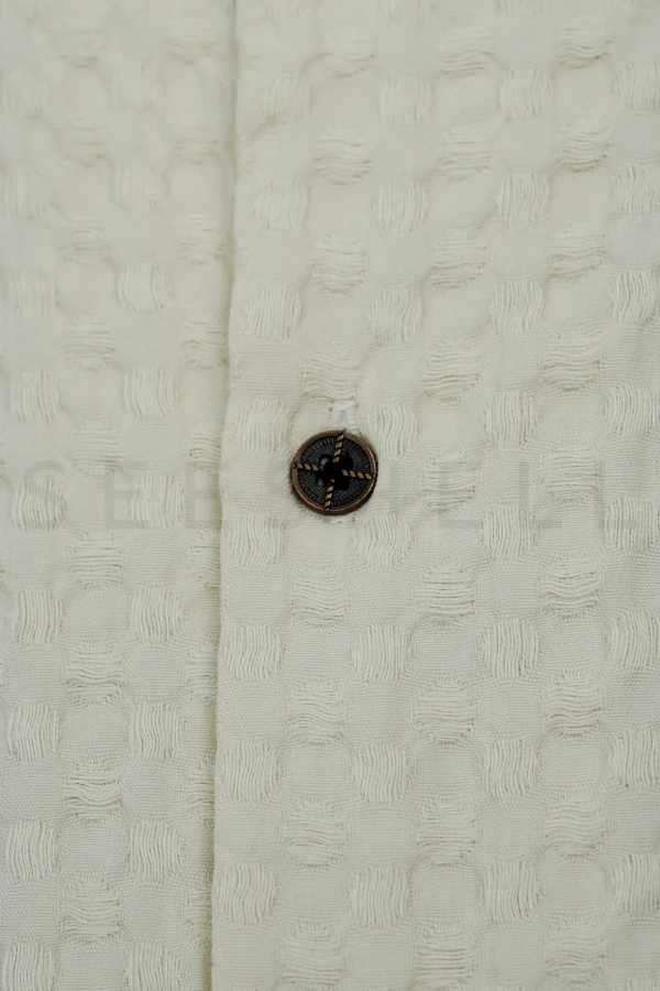 Off white woven fancy cotton Cuban shirt  ( Relaxed Fit ) — 5