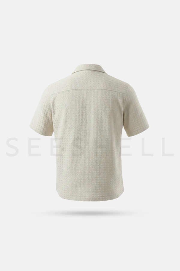 Off white woven fancy cotton Cuban shirt  ( Relaxed Fit ) — 4