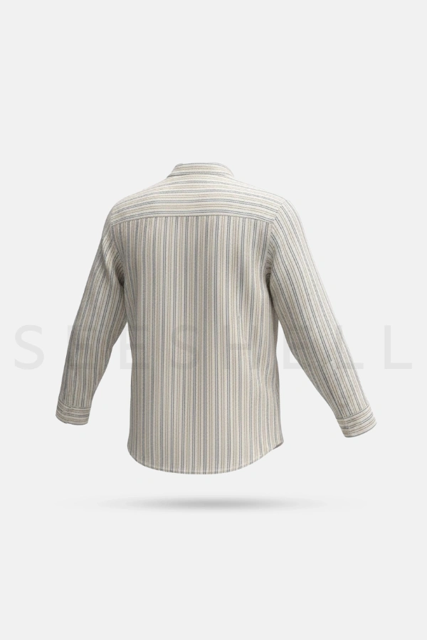 Cream Remi Cotton Band Collar Full Sleeve Shirt — 4