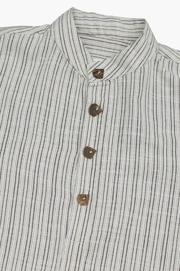 Cream Remi Cotton Band Collar Full Sleeve Shirt — 5