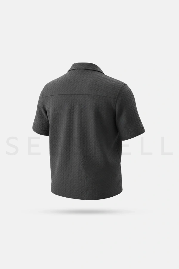 Gray fancy woven cotton Cuban shirt  ( Relaxed Fit ) — 4