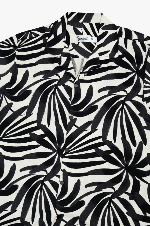 Beige black contrast printed Viscose cotton Cuban shirt ( Relaxed Fit ) — 4