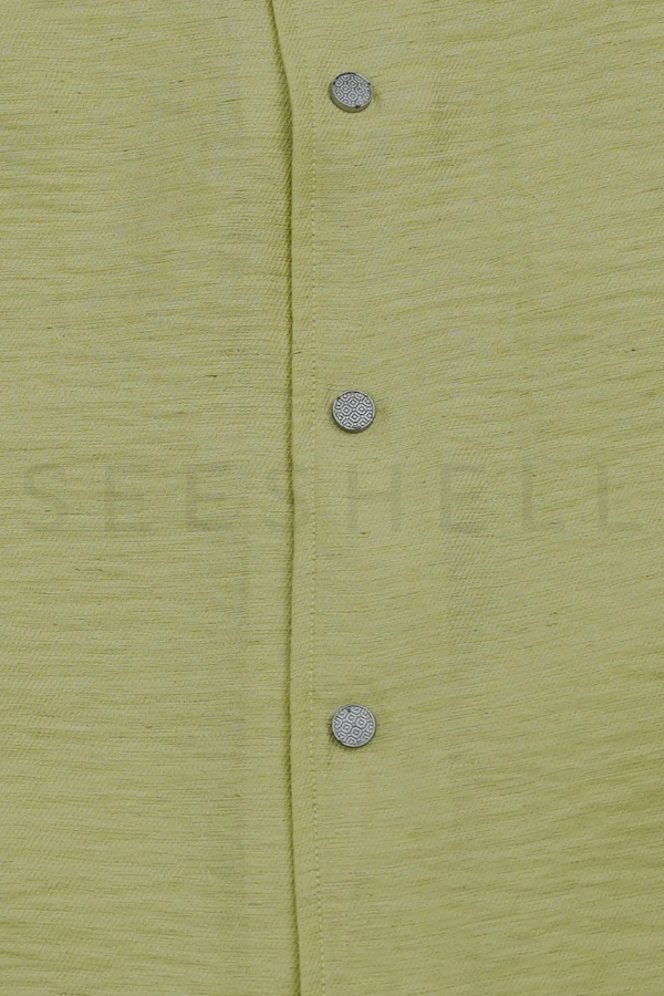 Pale Yellow Crinkle Cotton Cuban  Shirt ( Relaxed Fit ) — 5