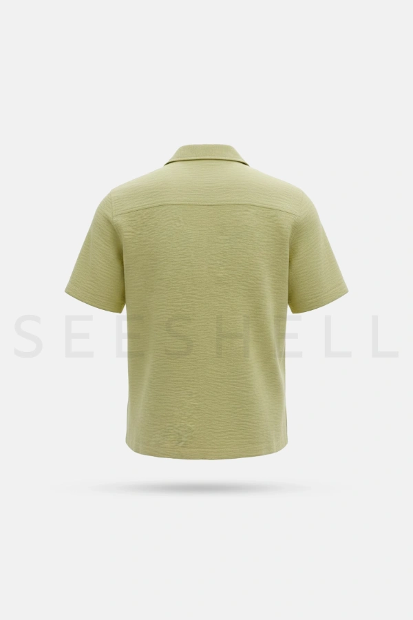 Pale Yellow Crinkle Cotton Cuban  Shirt ( Relaxed Fit ) — 4