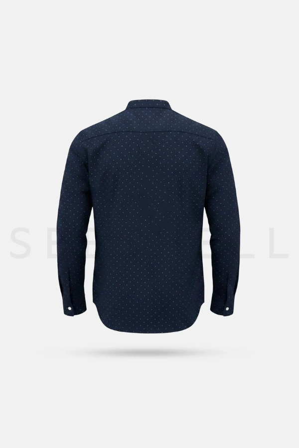 Midnight Blue Cotton Band Collar full sleeve shirt — 4