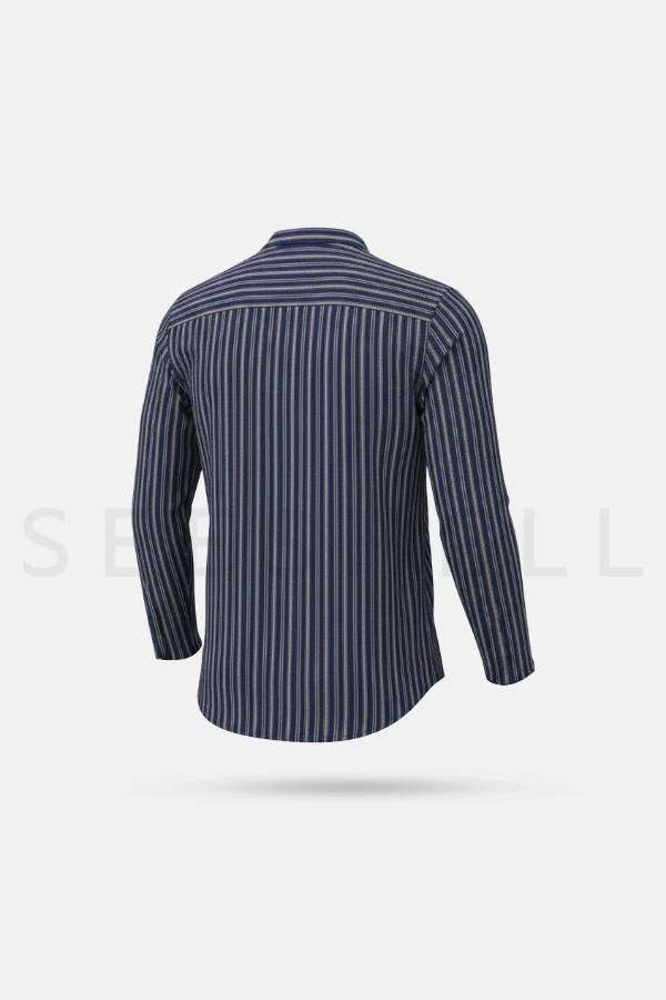 Navy Remi Cotton Band Collar full sleeve Shirt — 4
