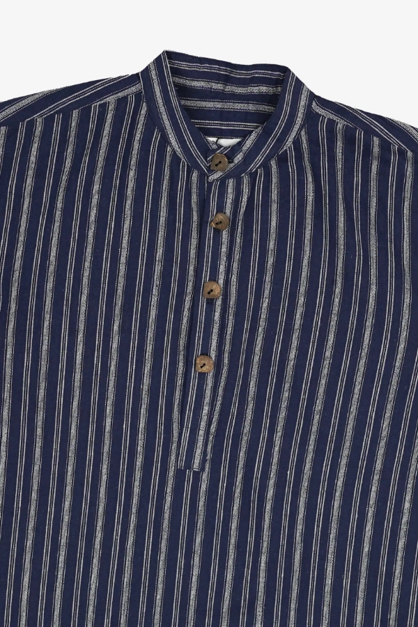 Navy Remi Cotton Band Collar full sleeve Shirt — 5