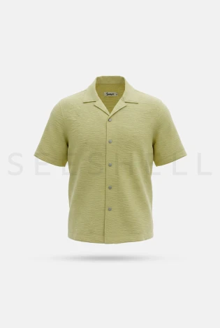 Pale Yellow Crinkle Cotton Cuban  Shirt ( Relaxed Fit ) — 3