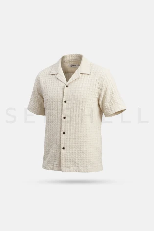Off white woven fancy cotton Cuban shirt  ( Relaxed Fit ) — 3