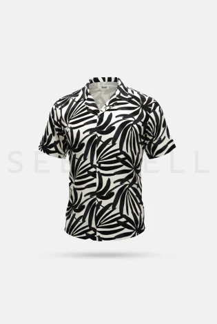 Beige black contrast printed Viscose cotton Cuban shirt ( Relaxed Fit ) — 3