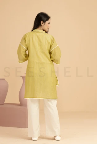 Lemon Yellow Top with Lace Embellishment — 3