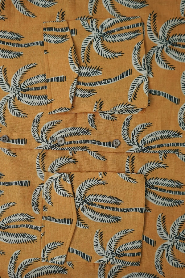 Bold Yellow Printed Summer Remi Cotton Shirt — 4