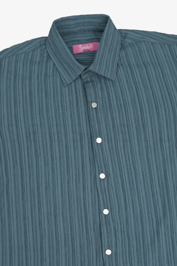 Slate blue  blended fabric Hulf sleeve shirt — 4