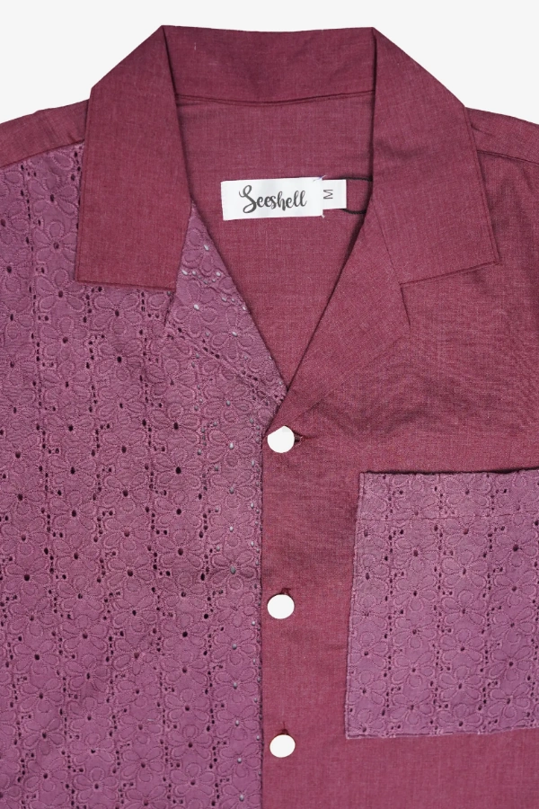 Crimson Half & Halft Schiffli Cotton Cuban — 3