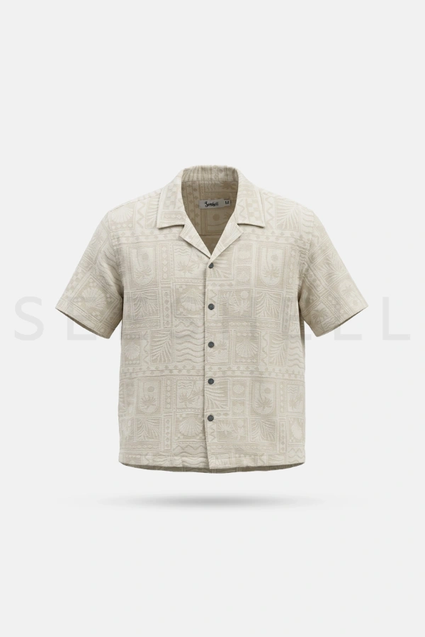 Cream & White AOP Cuban ( Relaxed Fit ) — 3