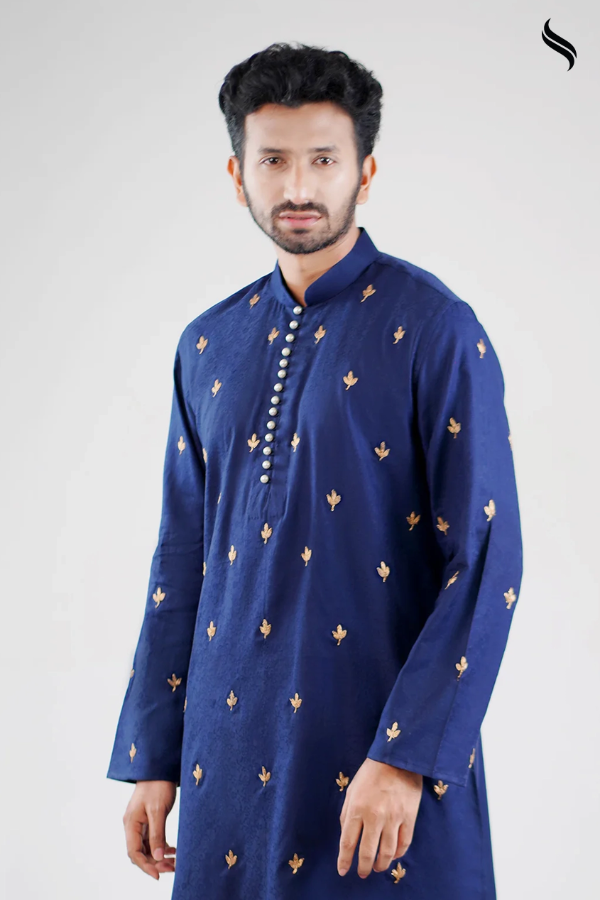 All Over Cord Embroidery Men's Panjabi (Navy blue Color) 01