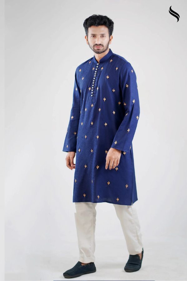 All Over Cord Embroidery Men's Panjabi (Navy blue Color) 02