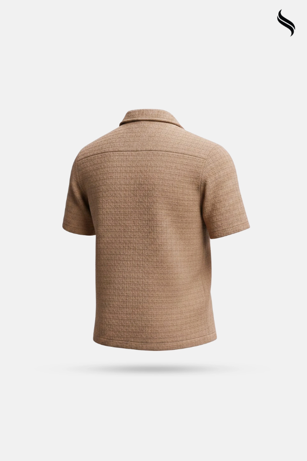 SEESHELL Men's Cuban Shirt Textured Cotton Basket Mocha (Mocha Color) 04