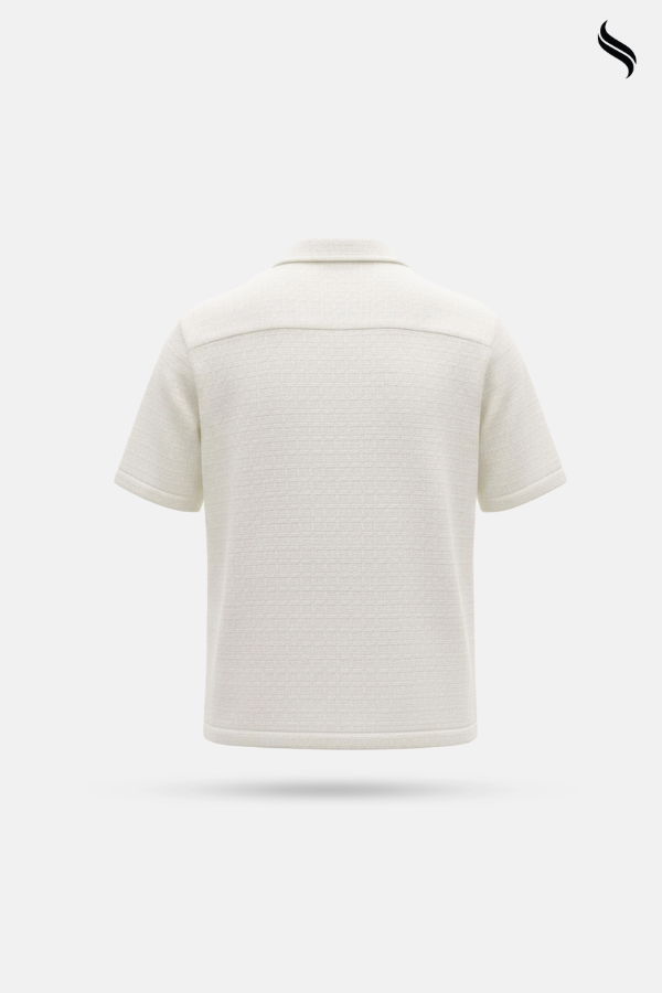 SEESHELL Men's Shirt Basket Weave Woven Cotton Off White (Off-white Color) 04