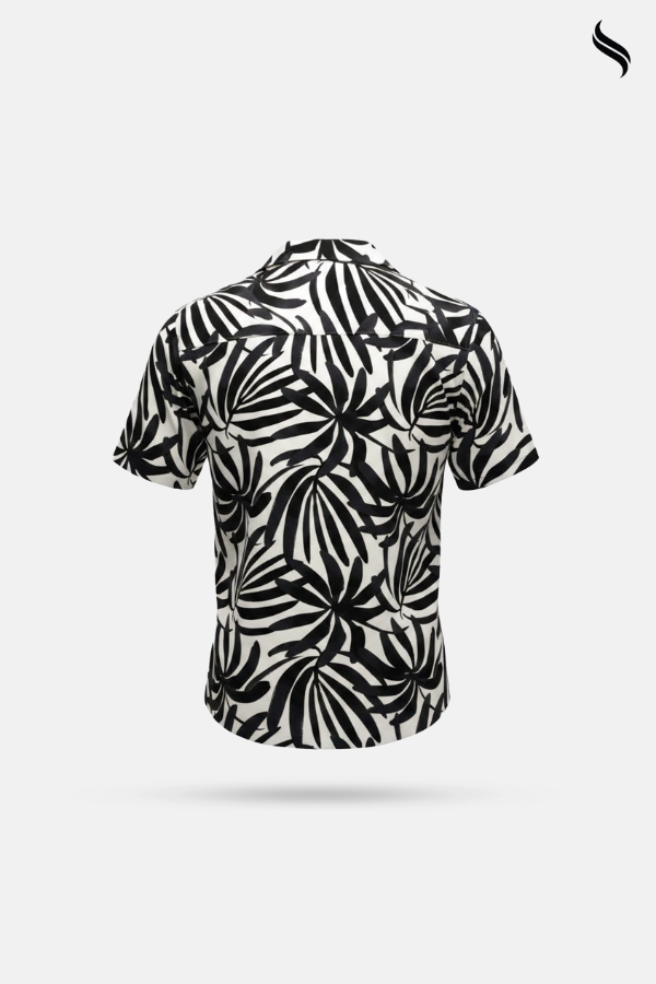 SEESHELL Men's Cuban Shirt Viscose Cotton Print Beige Black (Beige- Black Color) 04