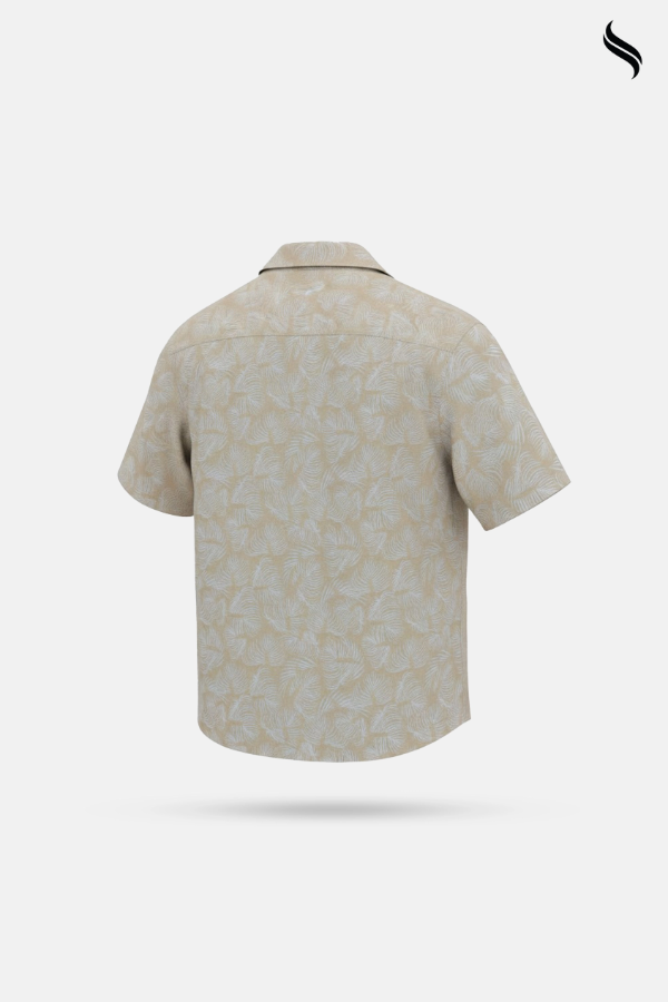 SEESHELL Men's Cuban Shirt Viscose Cotton Print Beige White (Beige- White Color) 04