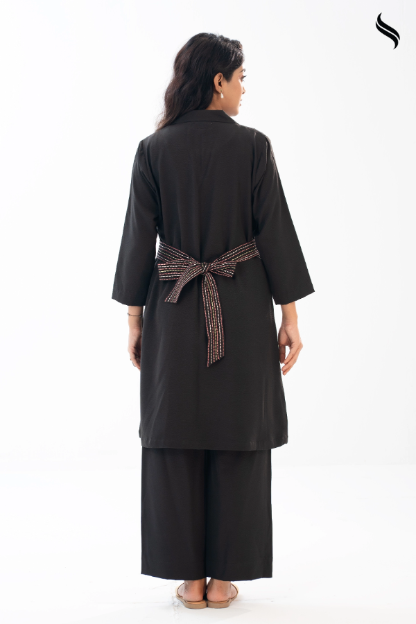 SEESHELL Women's Co Ord Blended Silk Floral Embroidery Black (Black Color) 03
