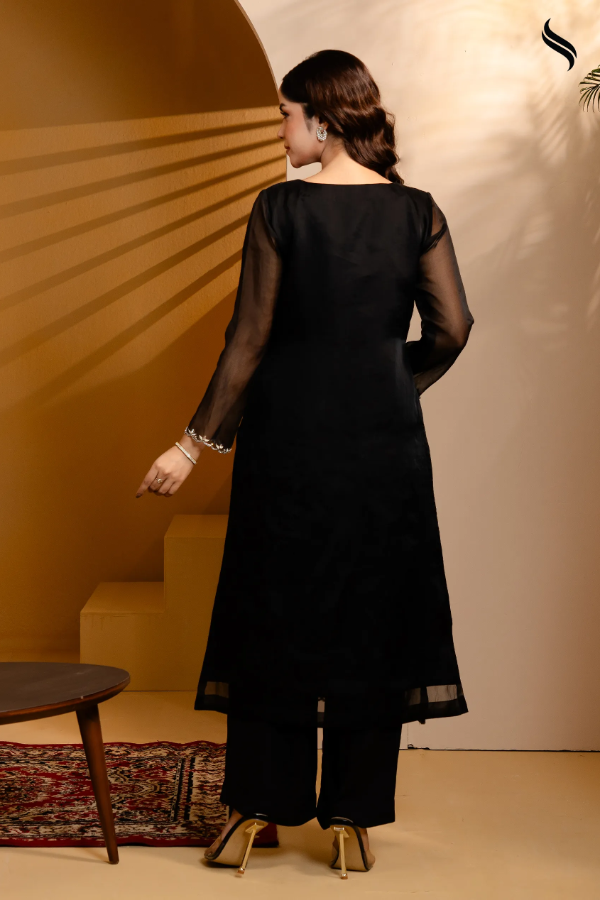 Black Karchupi 2 Piece Set with Neck and Border Work (Black Color) 04