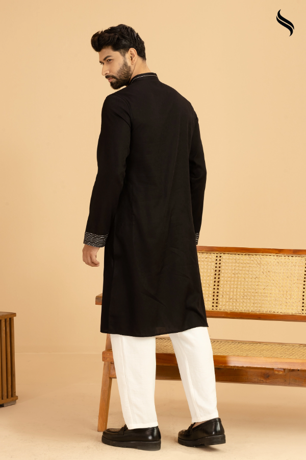 Black zardosi work panjabi (Black Color) 01