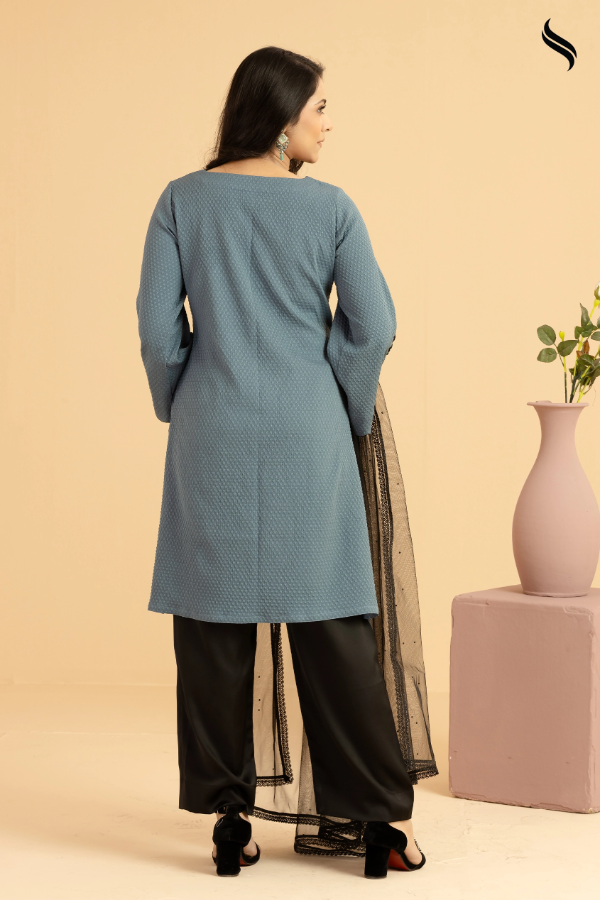 SEESHELL Women's Three Piece Farsi Lace Applique Blue Grey (Blue Grey Color) 03