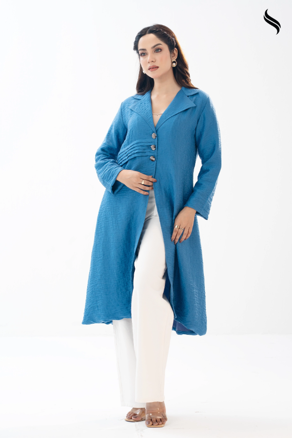 SEESHELL Women's Outerwear Cotton Blend Silk Lining Blue (Cobalt Blue Color) 02