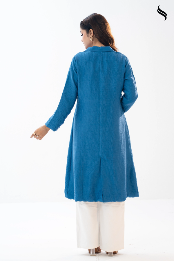 SEESHELL Women's Outerwear Cotton Blend Silk Lining Blue (Cobalt Blue Color) 04