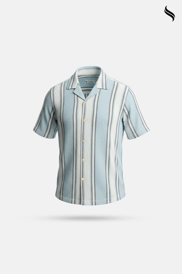 SEESHELL Men's Cuban Shirt Remi Cotton Sky Blue Stripe (Sky Blue Stripe Color) 03