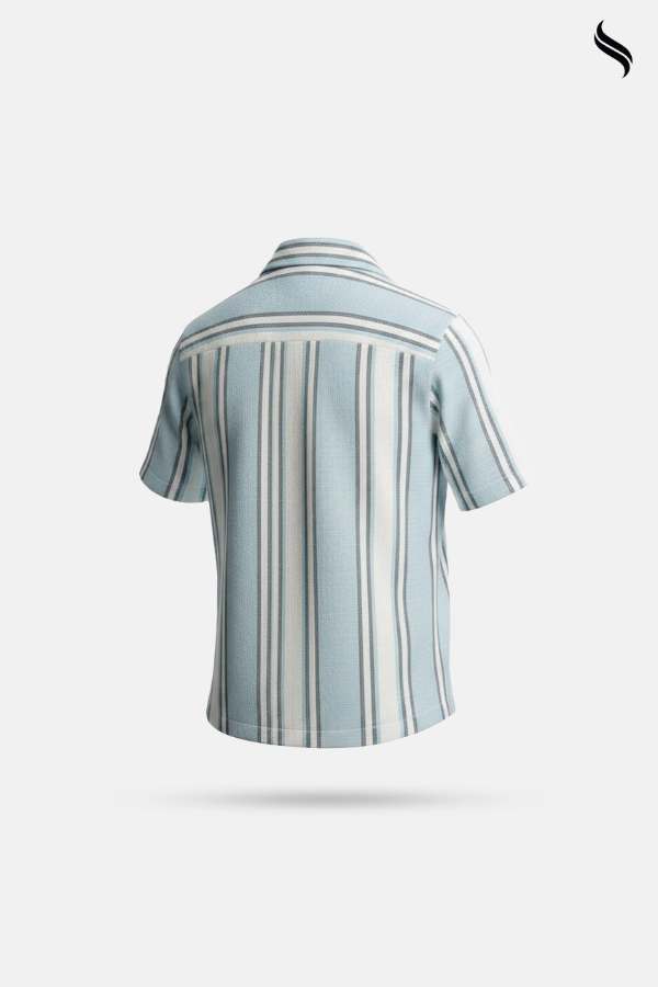 SEESHELL Men's Cuban Shirt Remi Cotton Sky Blue Stripe (Sky Blue Stripe Color) 04