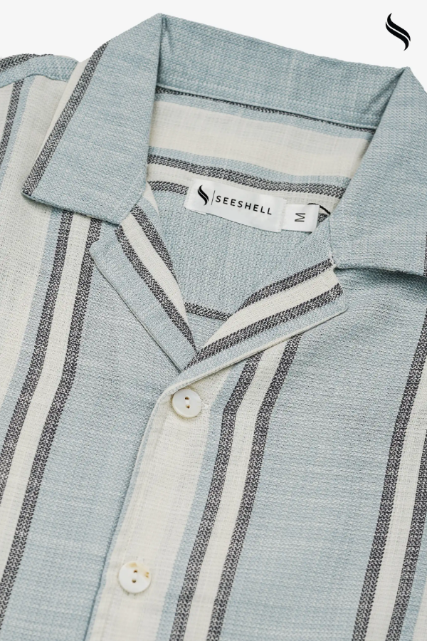 SEESHELL Men's Cuban Shirt Remi Cotton Sky Blue Stripe (Sky Blue Stripe Color) 05