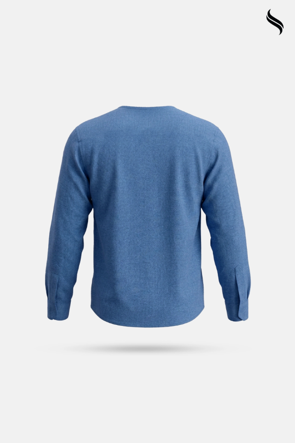 SEESHELL Men's Long Sleeve Shirt Tensile Round Neck Blue (Blue Color) 03