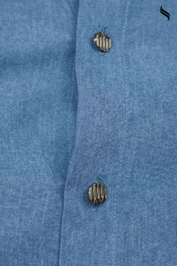 SEESHELL Men's Long Sleeve Shirt Tensile Round Neck Blue (Blue Color) 04