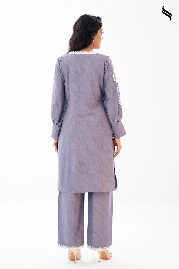 SEESHELL Women's Co Ord Blended Silk Applique Blueish Grey (Blueish Grey Color) 04