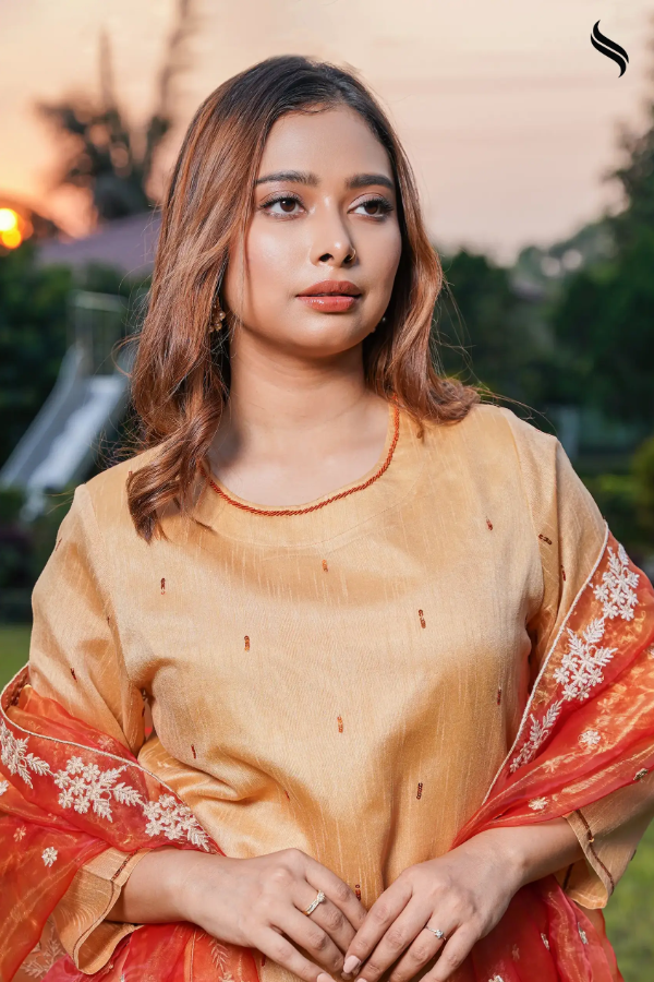 Bohemian Maroon Floral Dress (Golden Color) 01