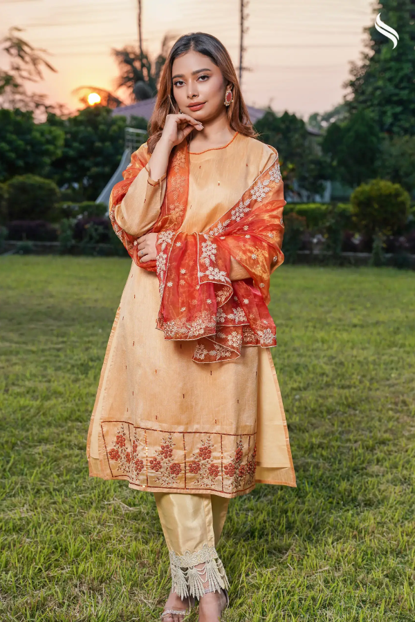 Bohemian Maroon Floral Dress (Golden Color) 02