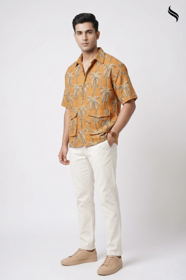 Bold Yellow Printed Summer Remi Cotton Shirt