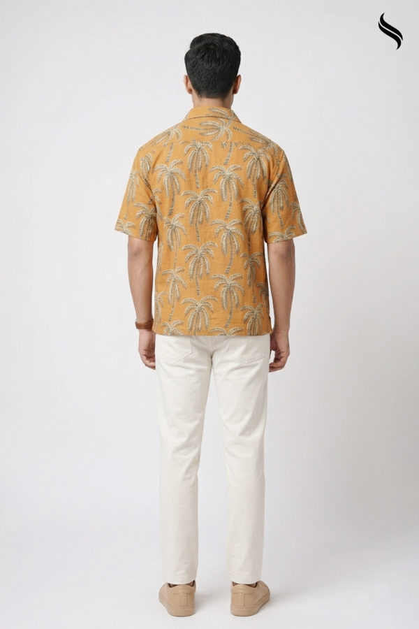 Bold Yellow Printed Summer Remi Cotton Shirt (Bold Yellow Color) 02