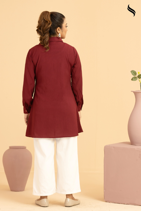 SEESHELL Women's Top Silk Blend Lace Applique Burgundy (Burgundy Color) 03