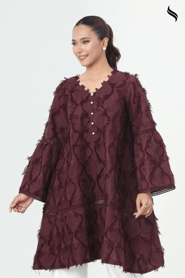 SEESHELL Women's Two Piece Cotton Twill Lace Burgundy (Burgundy Color) 02