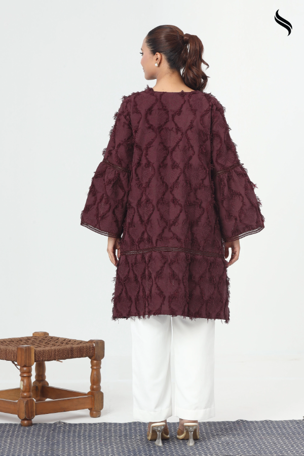 SEESHELL Women's Two Piece Cotton Twill Lace Burgundy (Burgundy Color) 03
