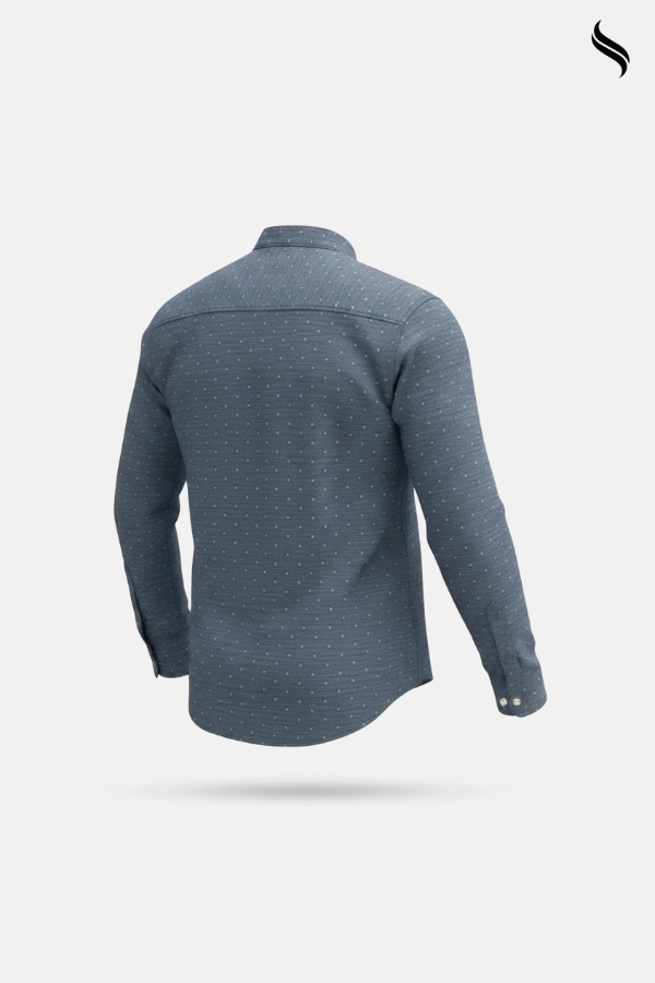 SEESHELL Men's Band Collar Shirt Chambray Polka Dot Light Blue (Light Blue Color) 04