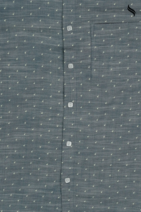 SEESHELL Men's Band Collar Shirt Chambray Polka Dot Light Blue (Light Blue Color) 05