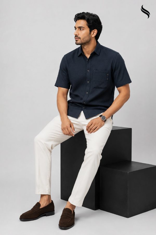 SEESHELL Men's Shirt Cotton Featuring Utility Pocket Charcoal (Charcoal black Color) 02
