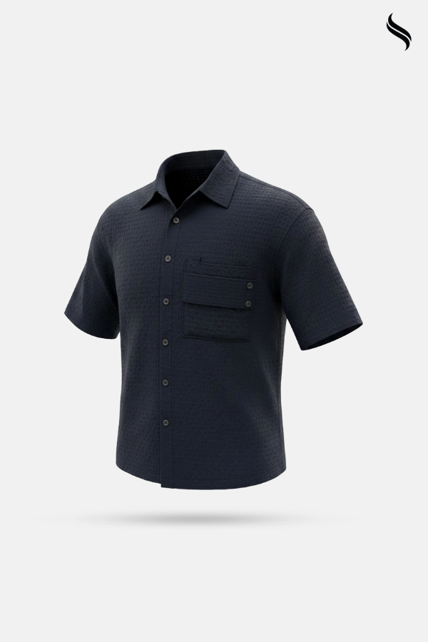 SEESHELL Men's Shirt Cotton Featuring Utility Pocket Charcoal (Charcoal black Color) 03